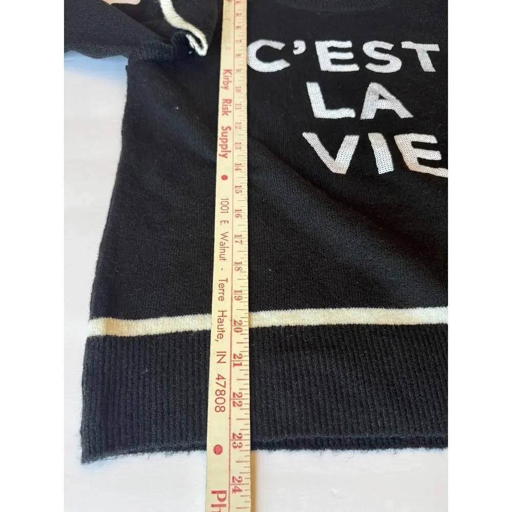 Karl Lagerfeld Paris Sweater Womens Medium Black C’est La Vie Ruffle Shoulder - Picture 8 of 9